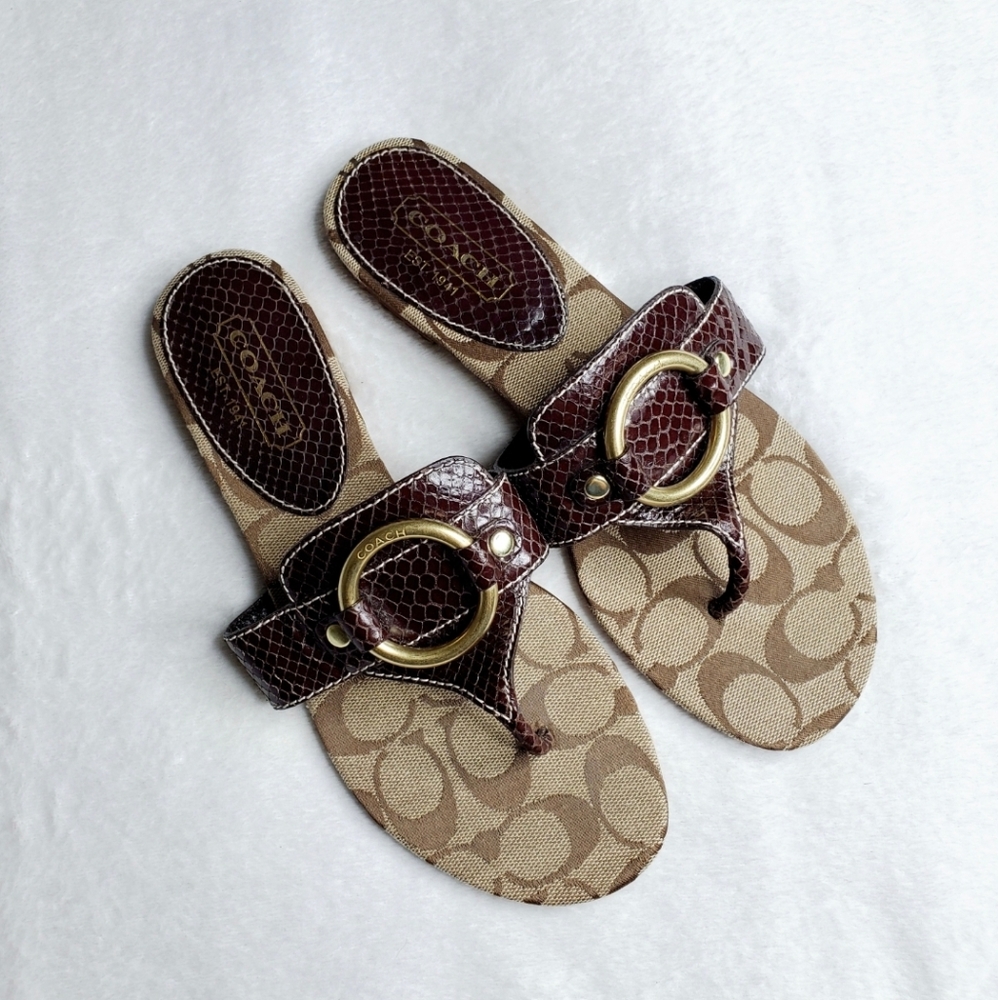 Coach Brown Ritah Monogram Signature Thong Sandals